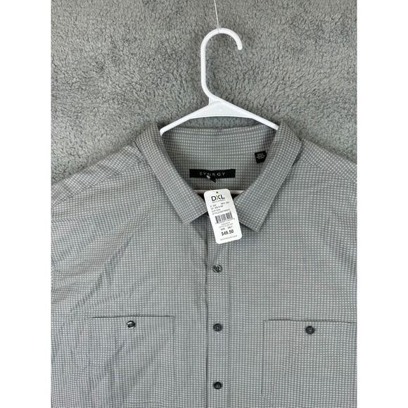 Synergy Shirt Men 3XLT Tall Short Sleeve Button Down Gray Check Preppy New